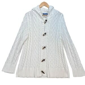 Perfect Carson Kressley White Hooded Cable Knit Toggle Cardigan 1X